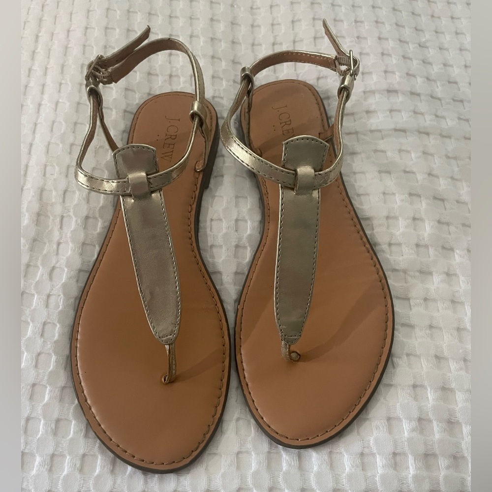 J. Crew Metallic Gold T-Strap Sandals